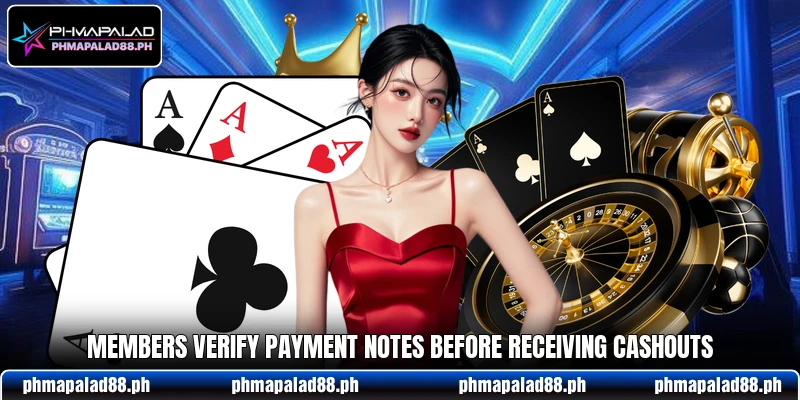 Members verify payment notes before receiving cashouts