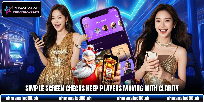 Simple screen checks keep players moving with clarity