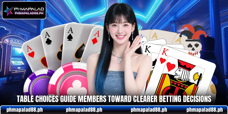 Table choices guide members toward clearer betting decisions Table choices guide members toward clearer betting decisions
